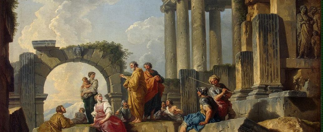 Apostle Paul preaching amid the ruins of Corinth